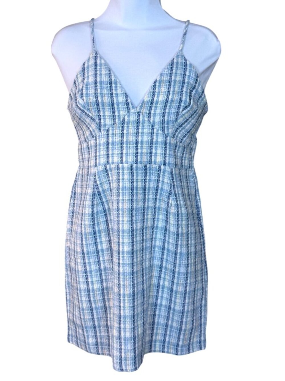Monteau LA Blue Tweed Adjustable Strap Slip Mini Dress Medium NWOT Lined Bodice